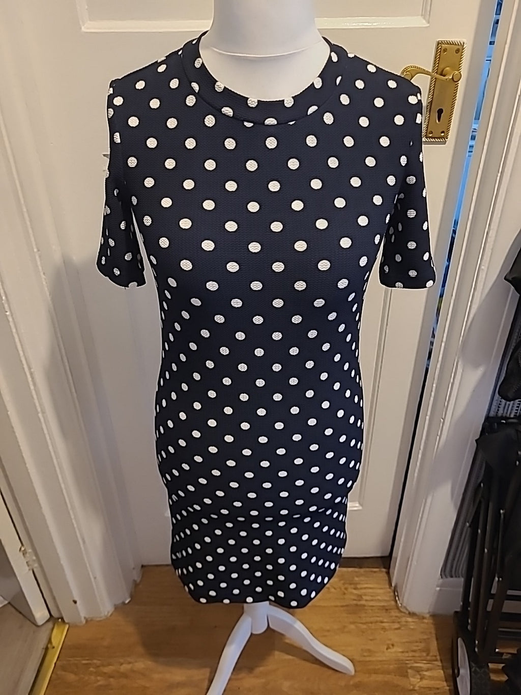 Ladies Divided Size 10 Black With White Polka Dots Short Sleeve Dress