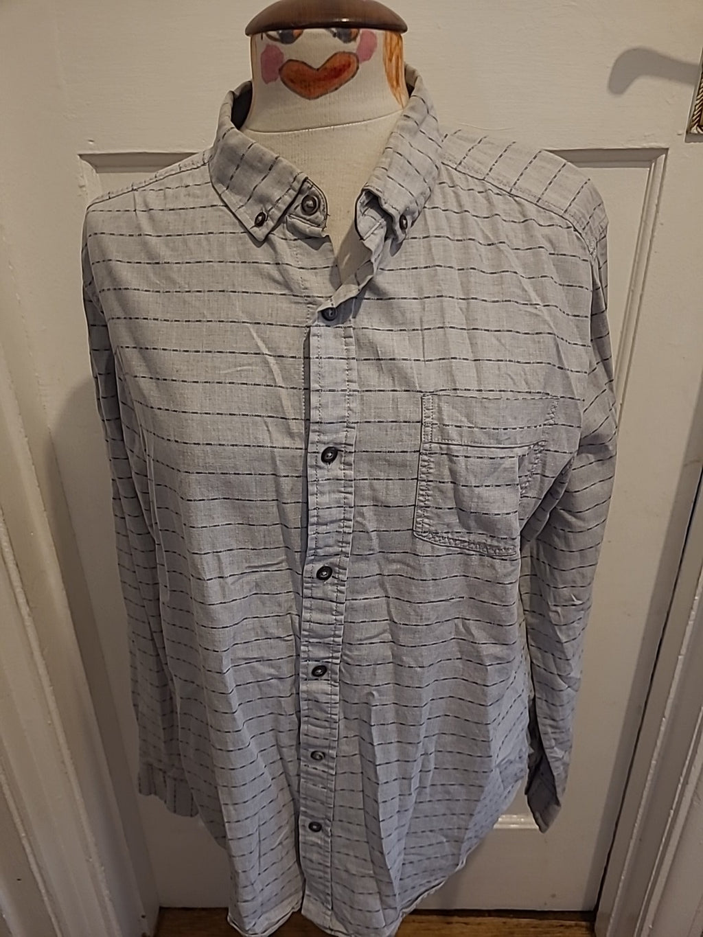 Mens Sandstone Size Medium Grey/Navy Pure Cotton Shirt