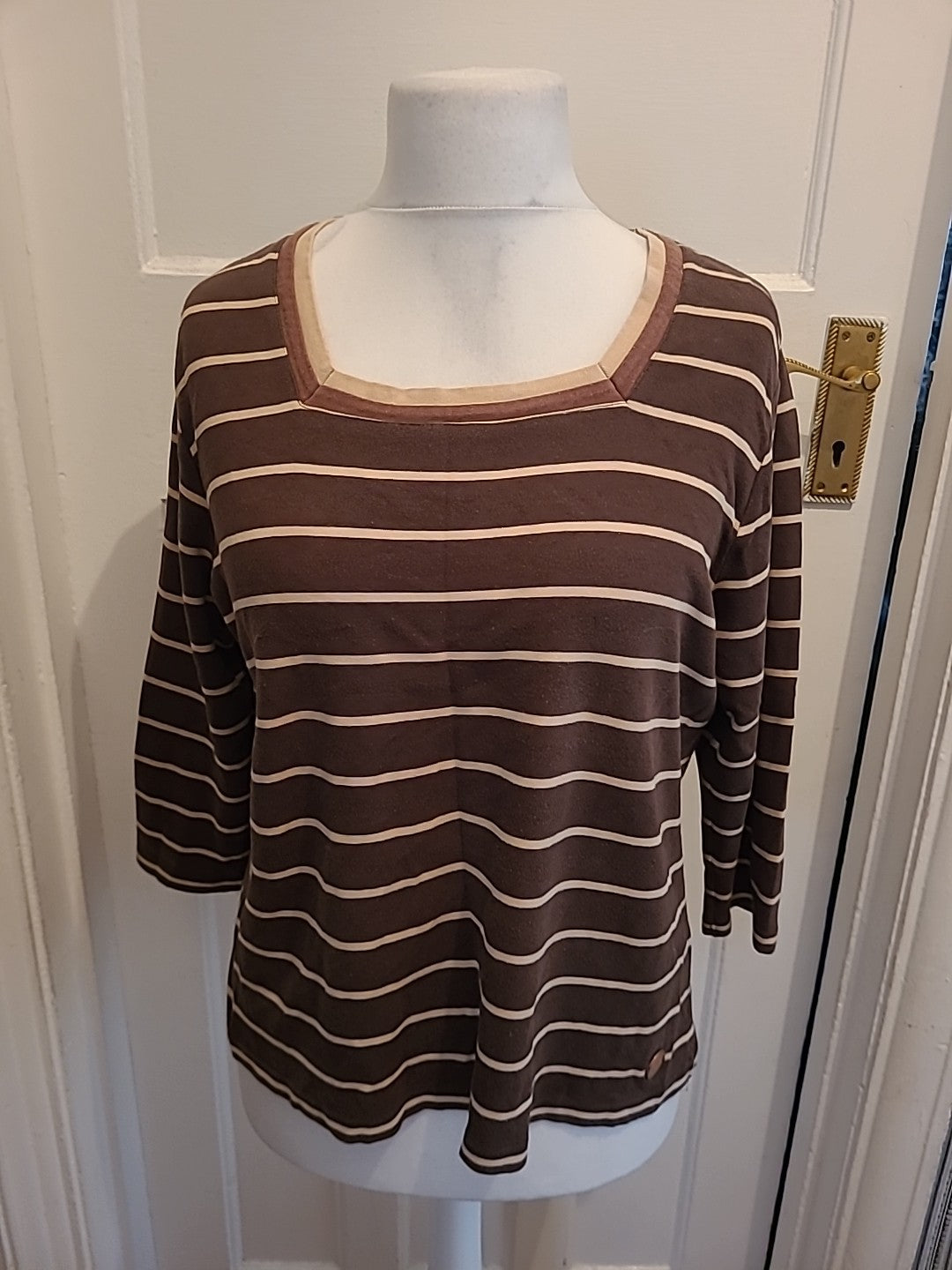Ladies Dash Size 20 Brown And Beige Striped Tshirt