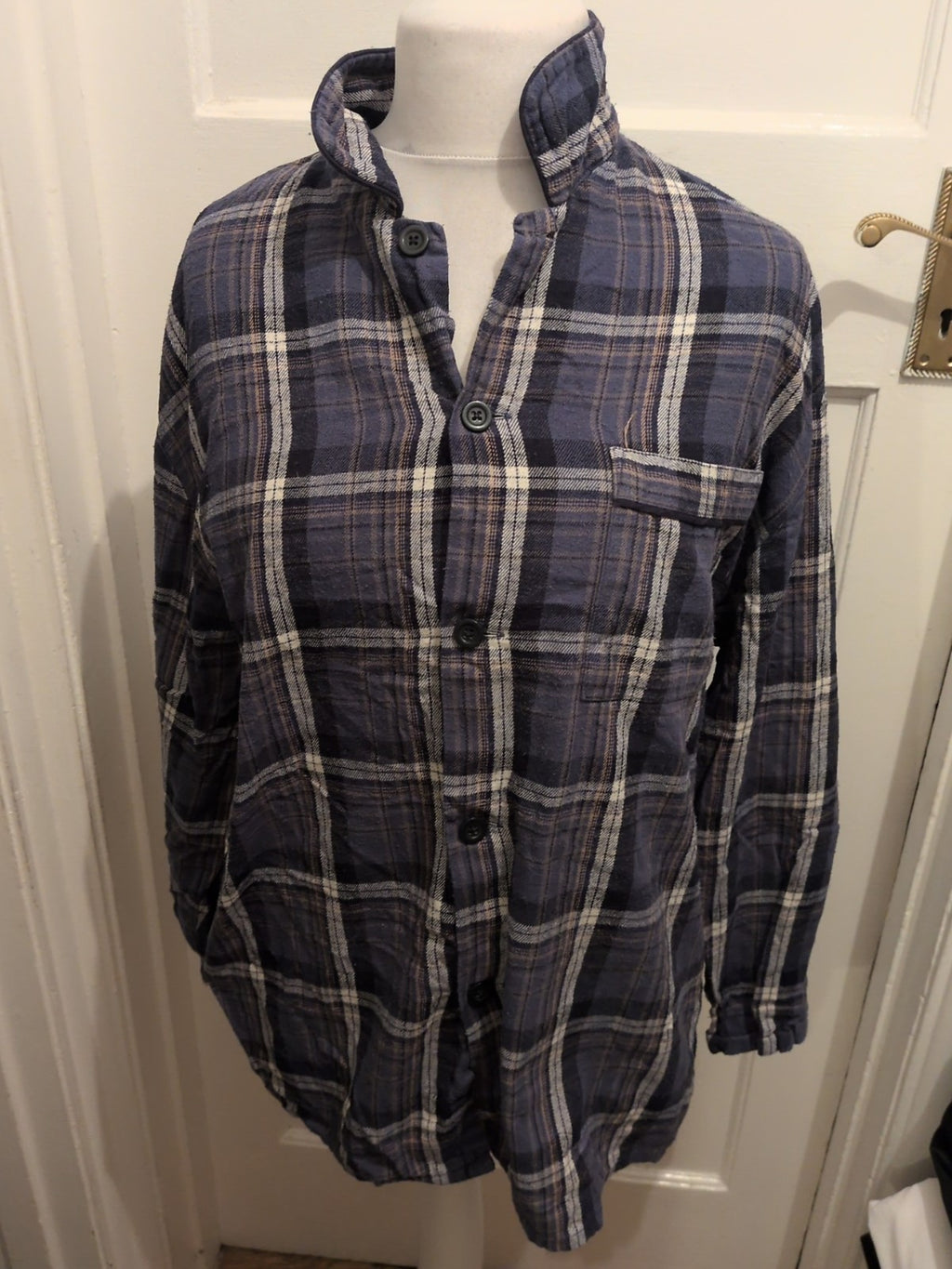 Marks And Spencer Large Blue Check Long Sleeve Pyjama Top