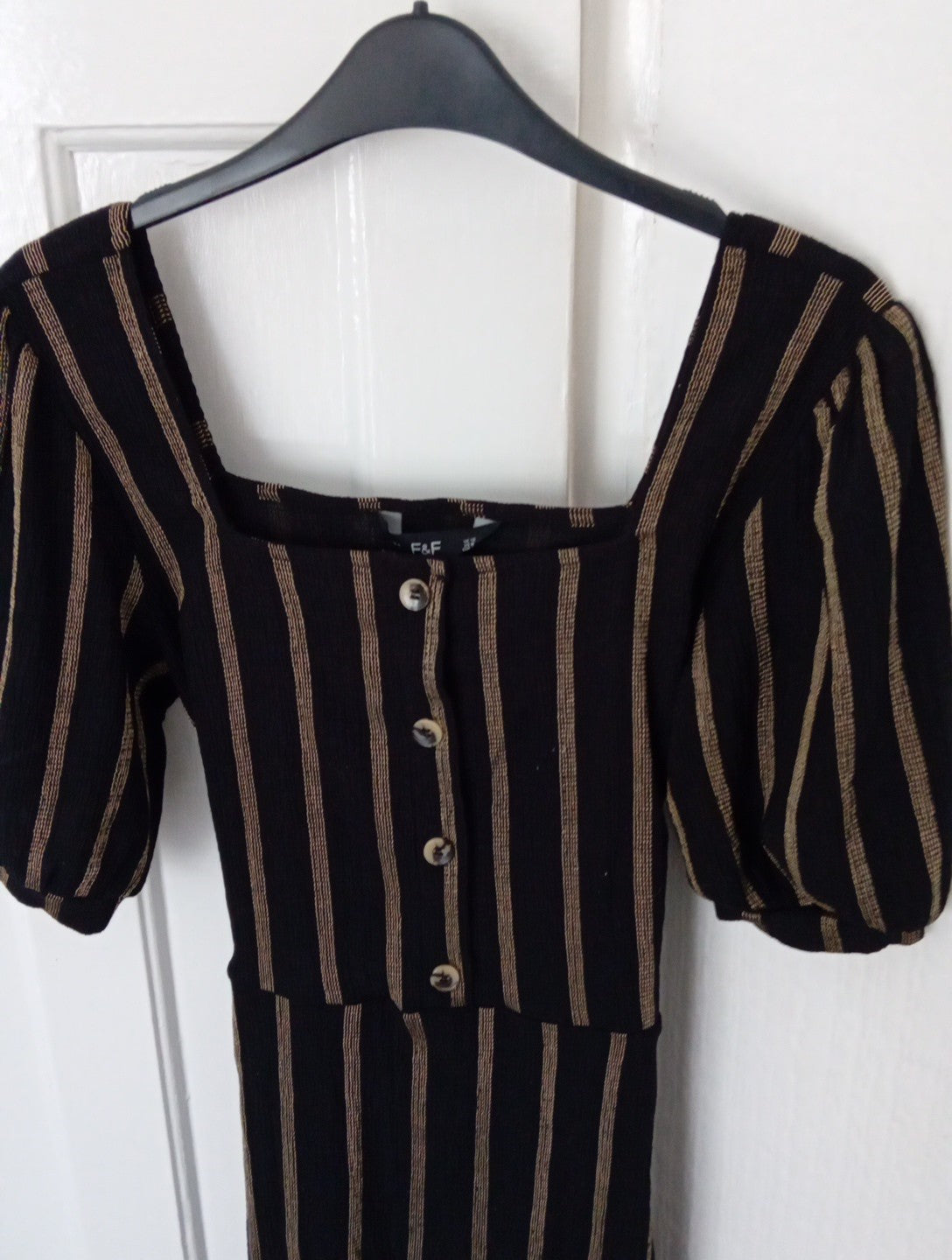 Ladies F&F Black And Gold Stripe Dress Size 12
