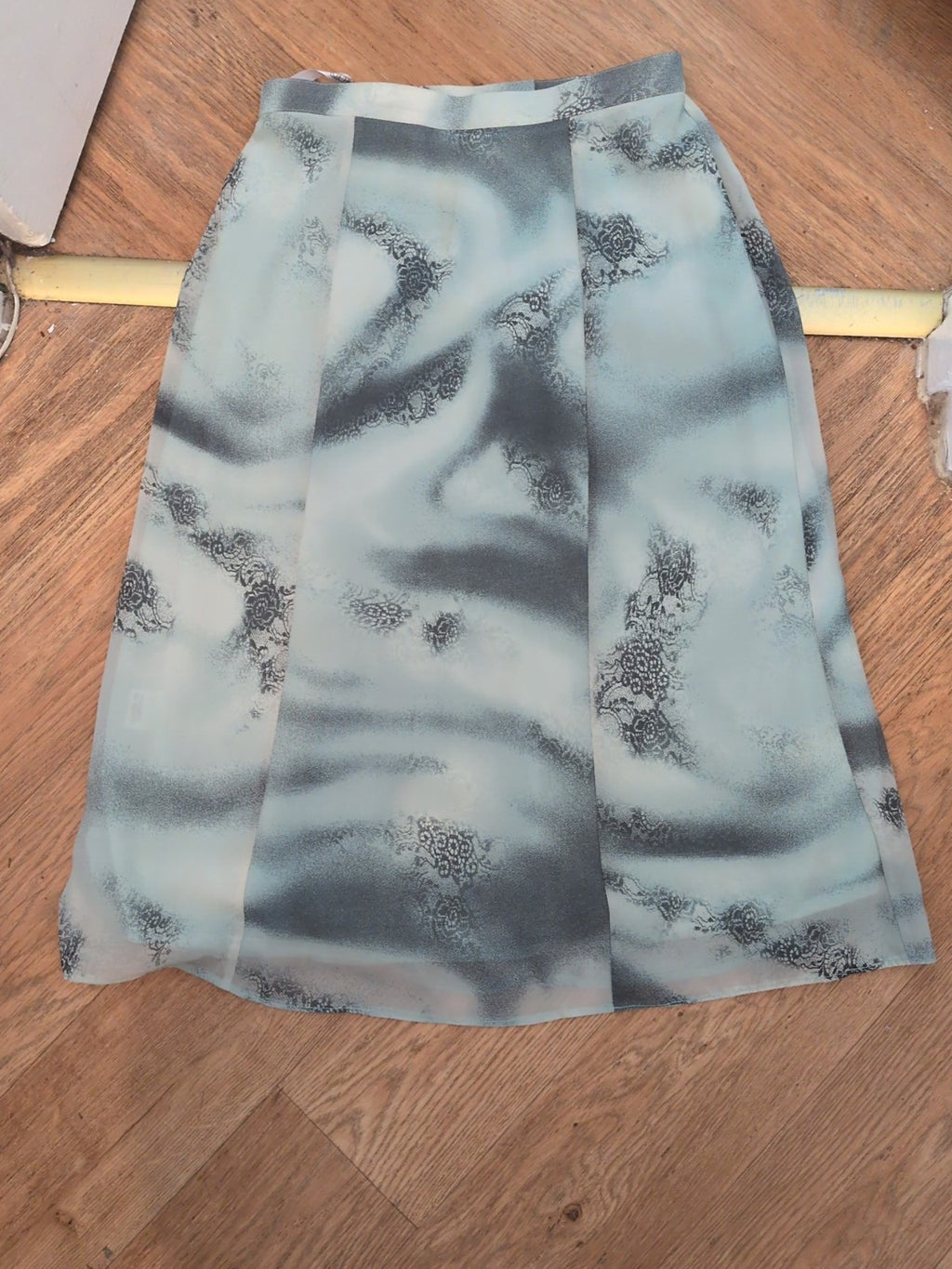 Gold 12 Turquoise Floral Lined Skirt Midi