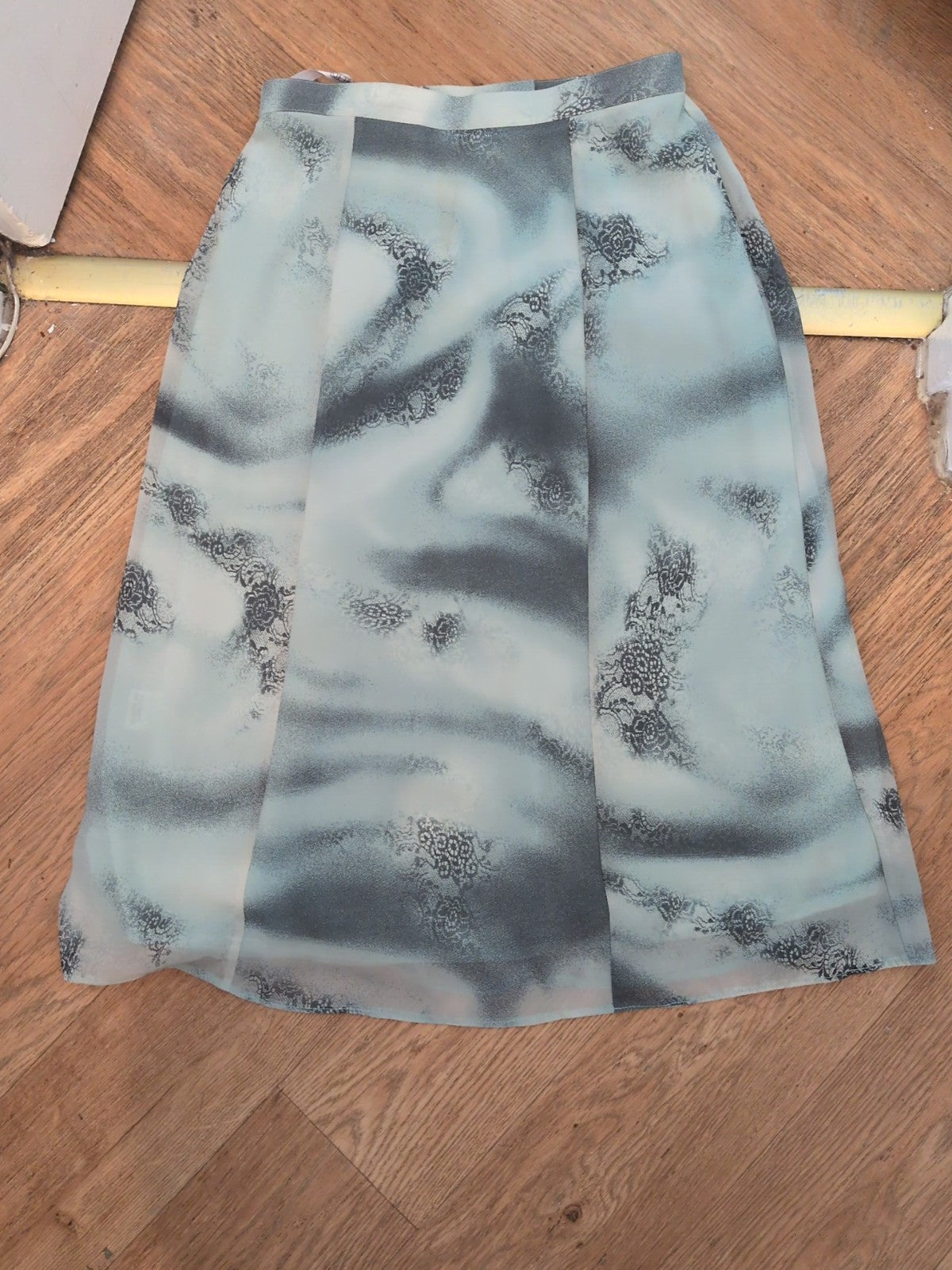 Gold 12 Turquoise Floral Lined Skirt Midi