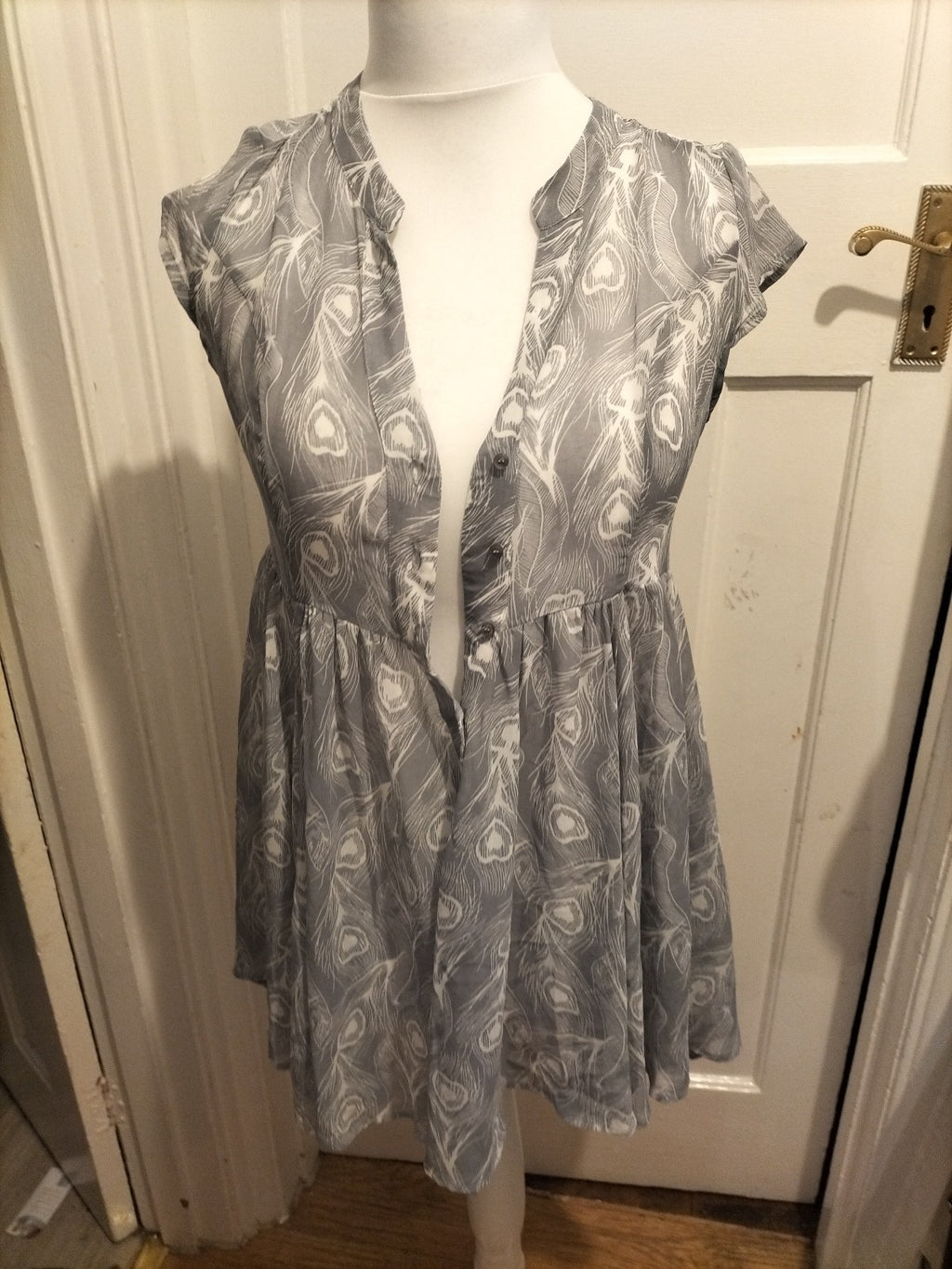Ladies Next Size 10 Grey And White See Through Long Blouse