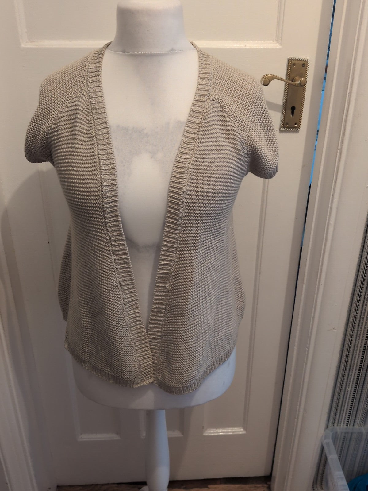 Peacocks 10 Beige Knit Short Sleeve Open Blouse Cardigan