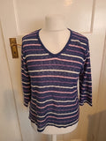 Ladies Elizabeth Scott Size L/XL Navy Striped V Neck Top