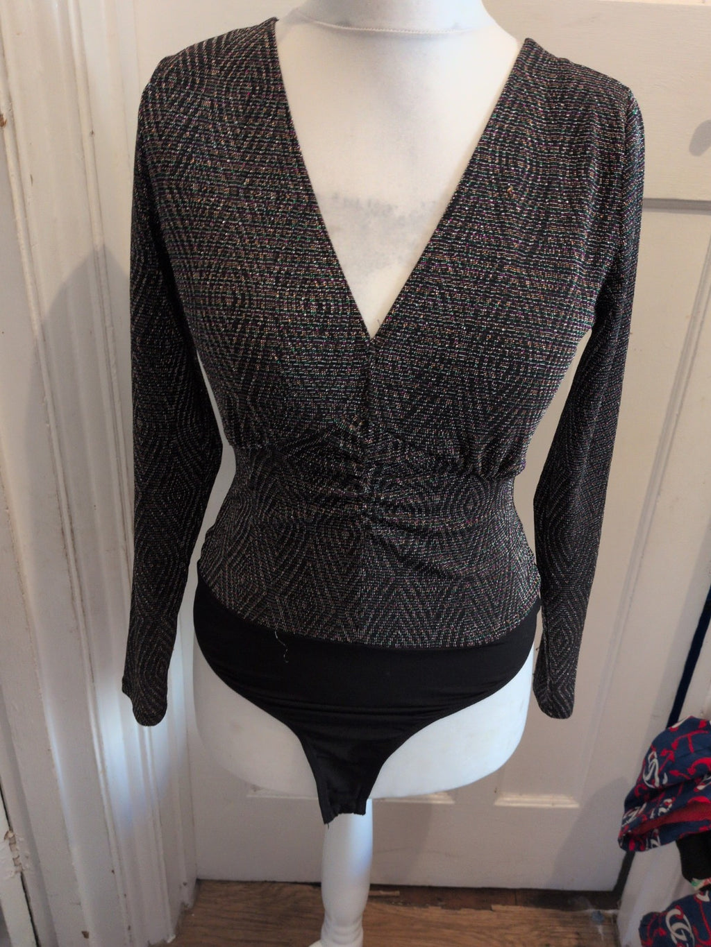 Ladies Very Size 10 Multi Glitter Sparkle Long Sleeve Bodysuit
