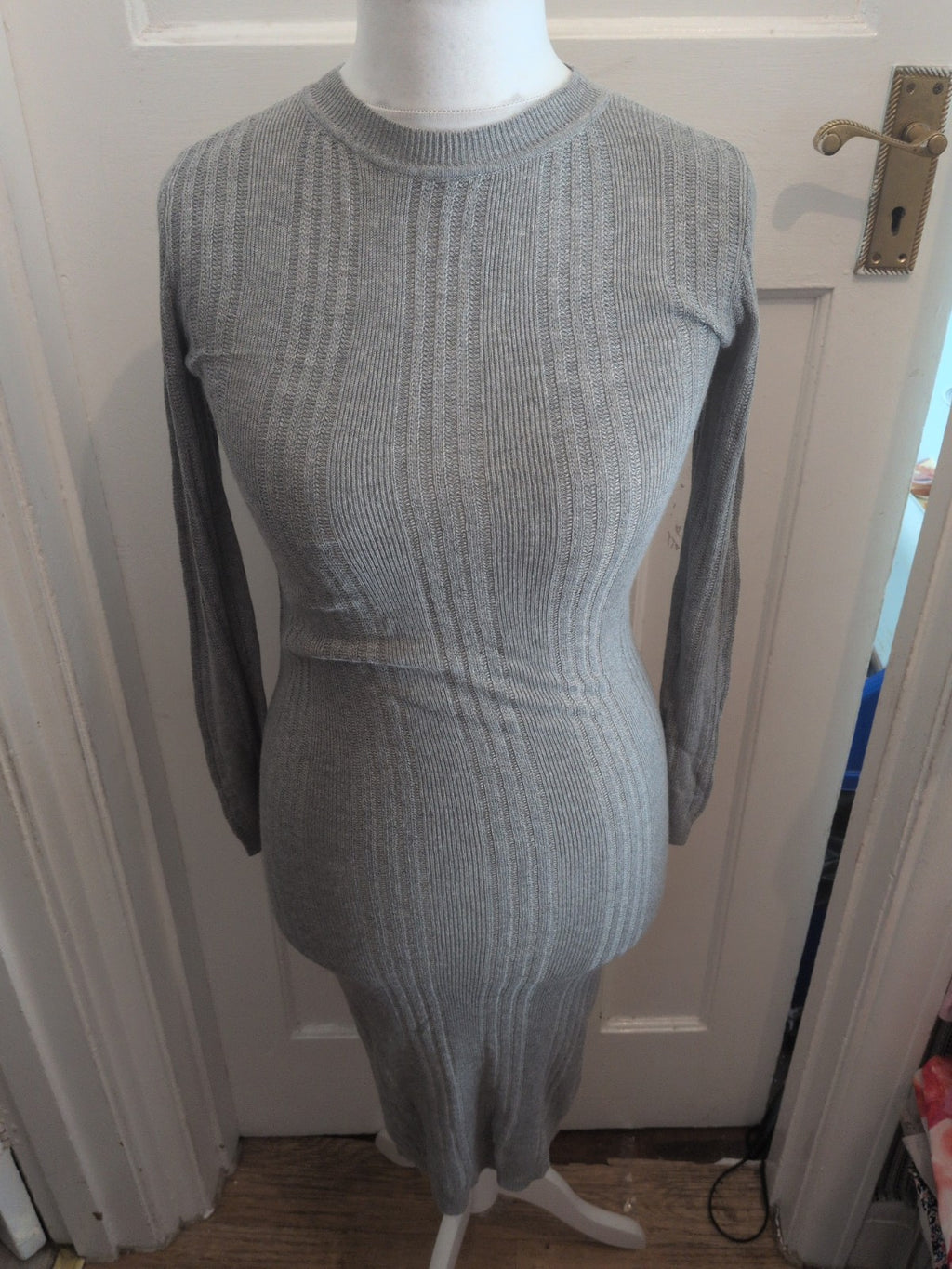 Primark 8 Grey Long Length Long Sleeve Pencil Dress