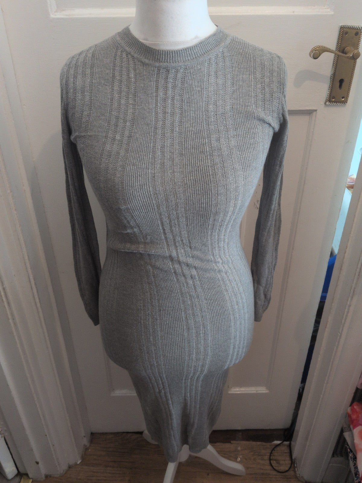 Primark 8 Grey Long Length Long Sleeve Pencil Dress