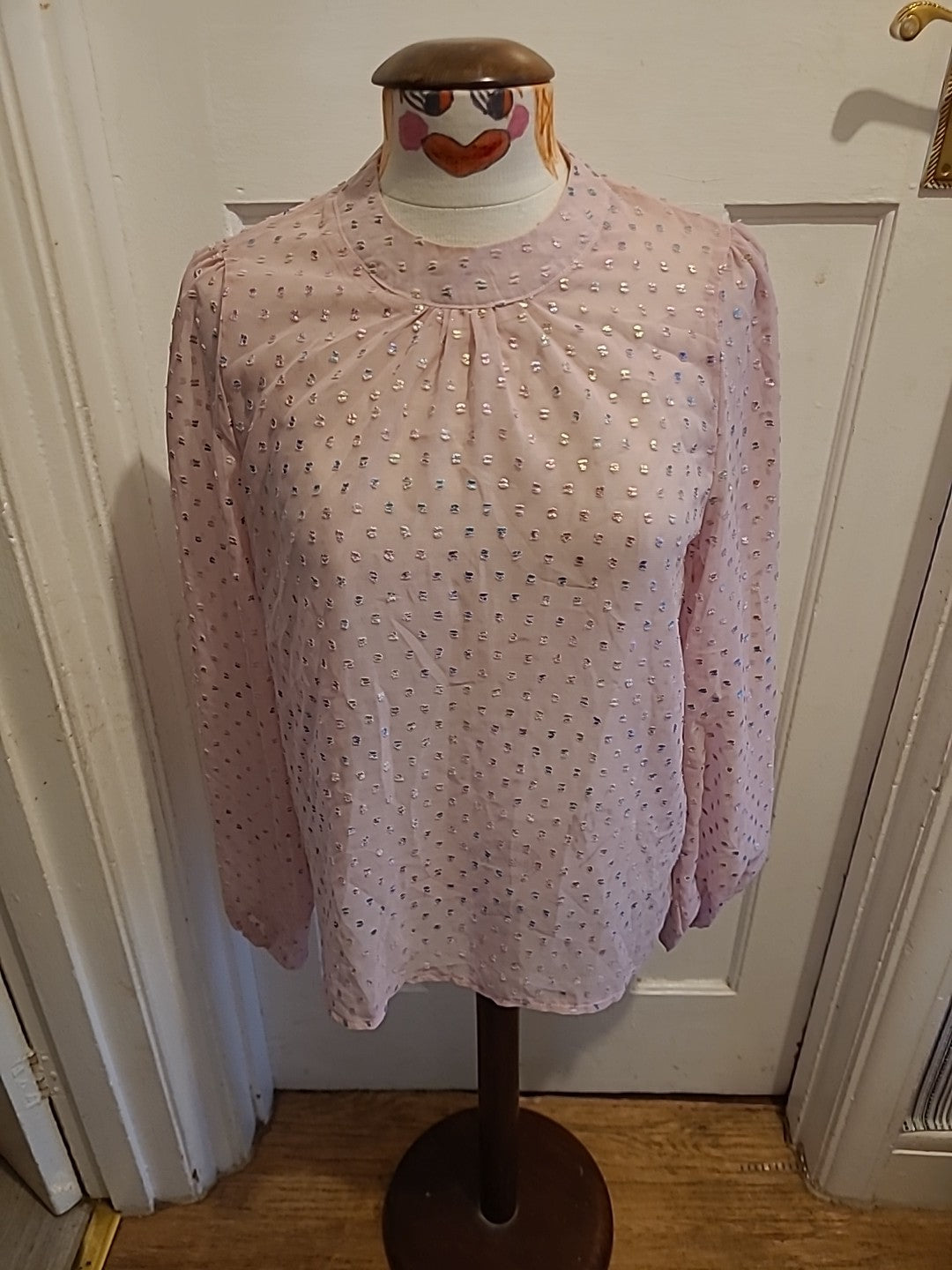 Ladies Shein Size Medium Pink Detailed Long Sleeved Blouse