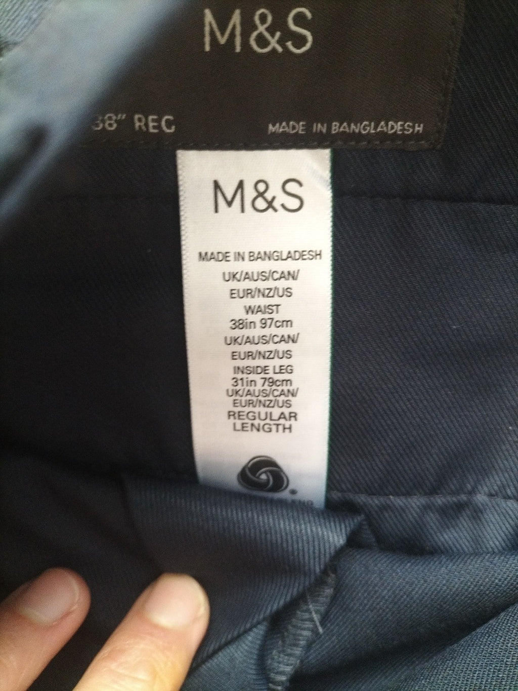 Mens M&S Size 38R/31 Navy Smart Trousers