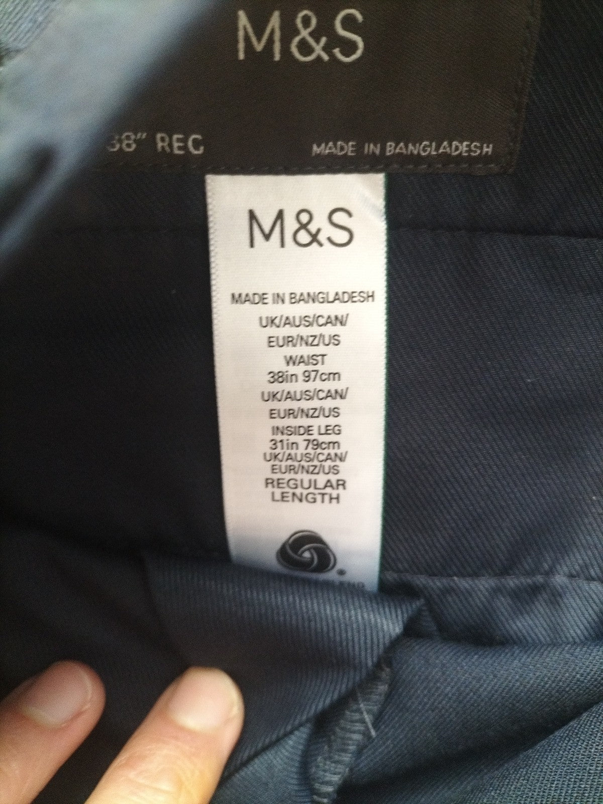 Mens M&S Size 38R/31 Navy Smart Trousers