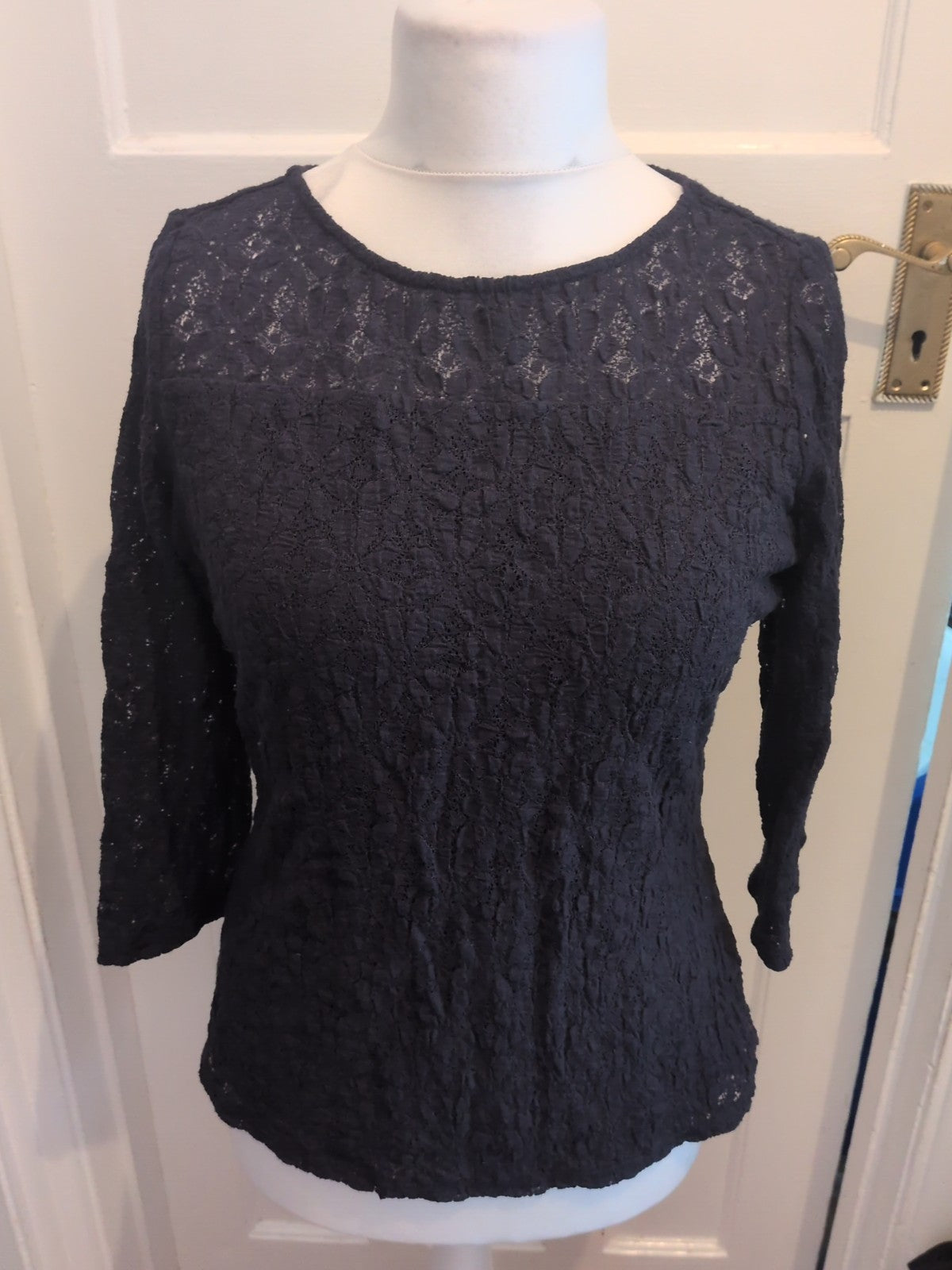 Bonmarche 14 Black Floral Lace Long Sleeve Blouse