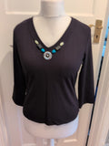 CC Petite Small Black Long Sleeve Diamante Neck Blouse