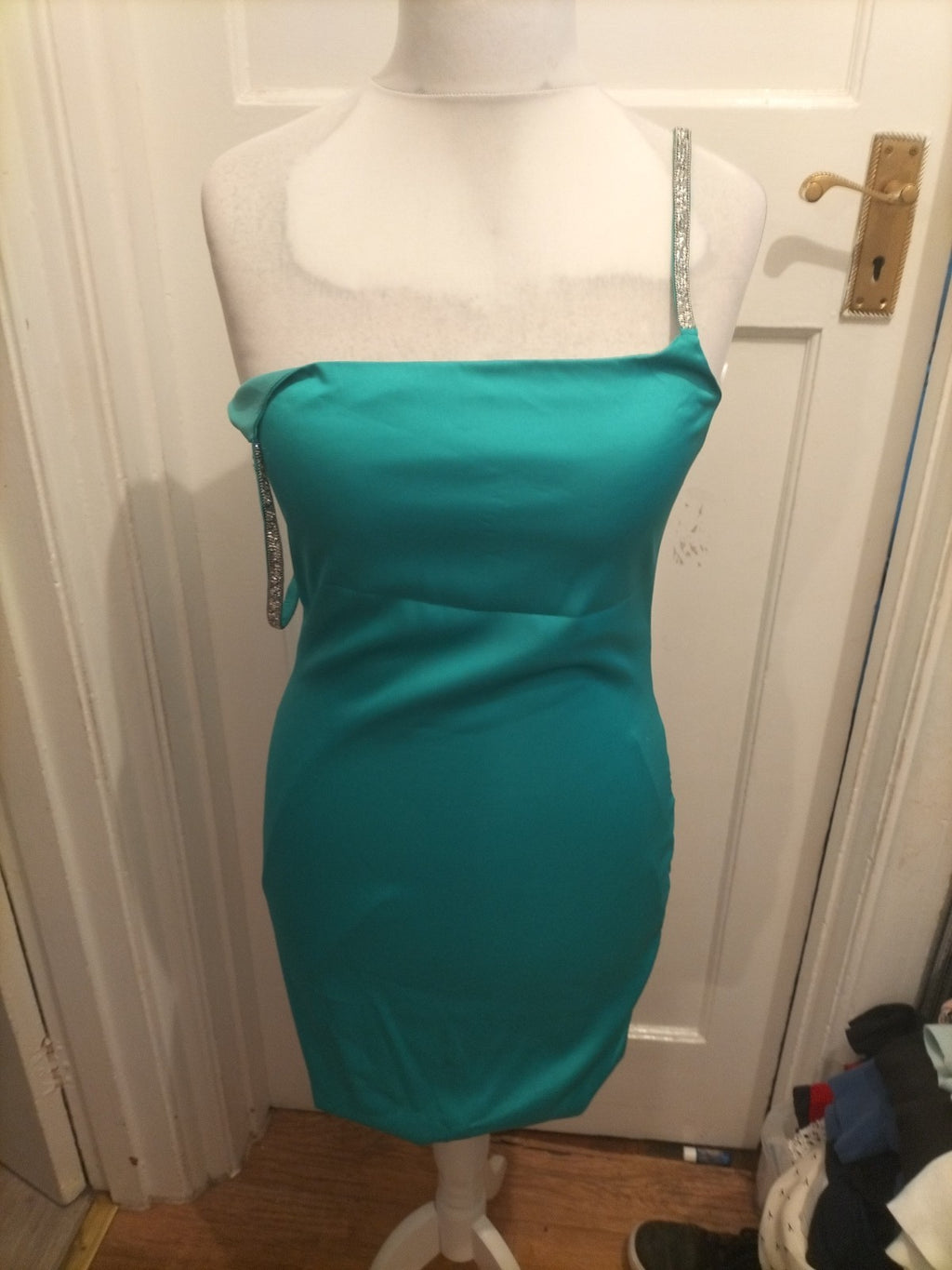 Large Green Diamonte Strap Sleeveless Dress