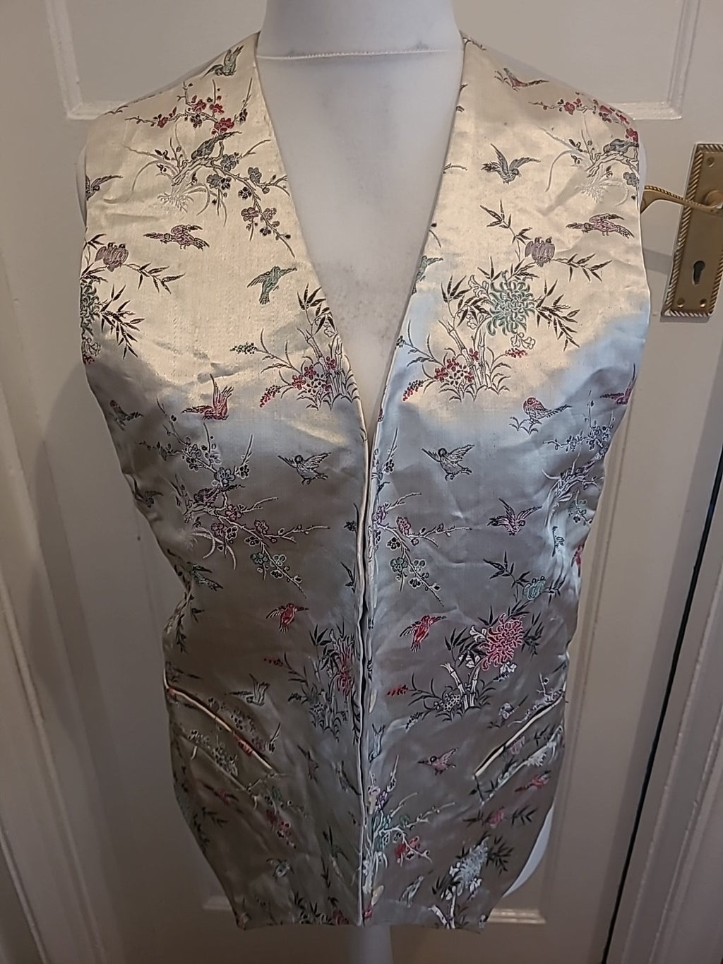 Mens Large Silver Bird And Flower Embroidery Waistcoat