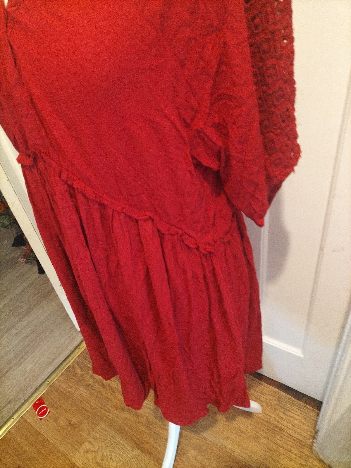 Ladies Matalan Size 18 Deep Red Short Sleeved Patterned Sleeves Dress