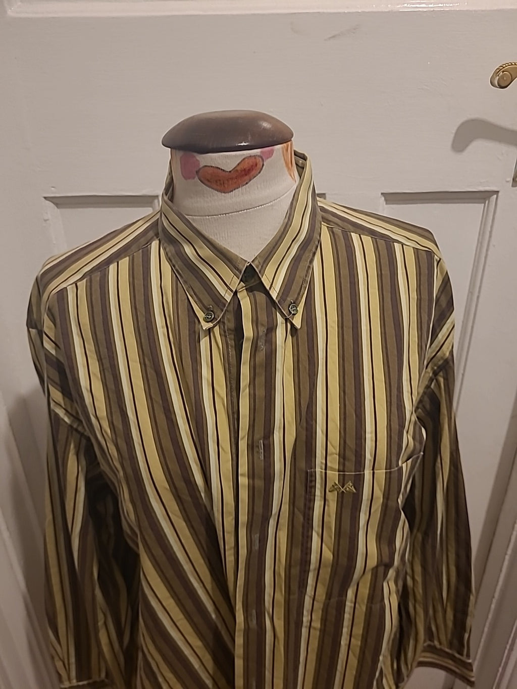Mens Broker Size 43 Green Toned Striped Long Sleeved Shirt