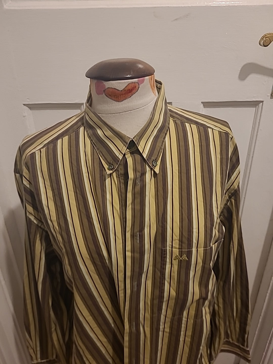 Mens Broker Size 43 Green Toned Striped Long Sleeved Shirt