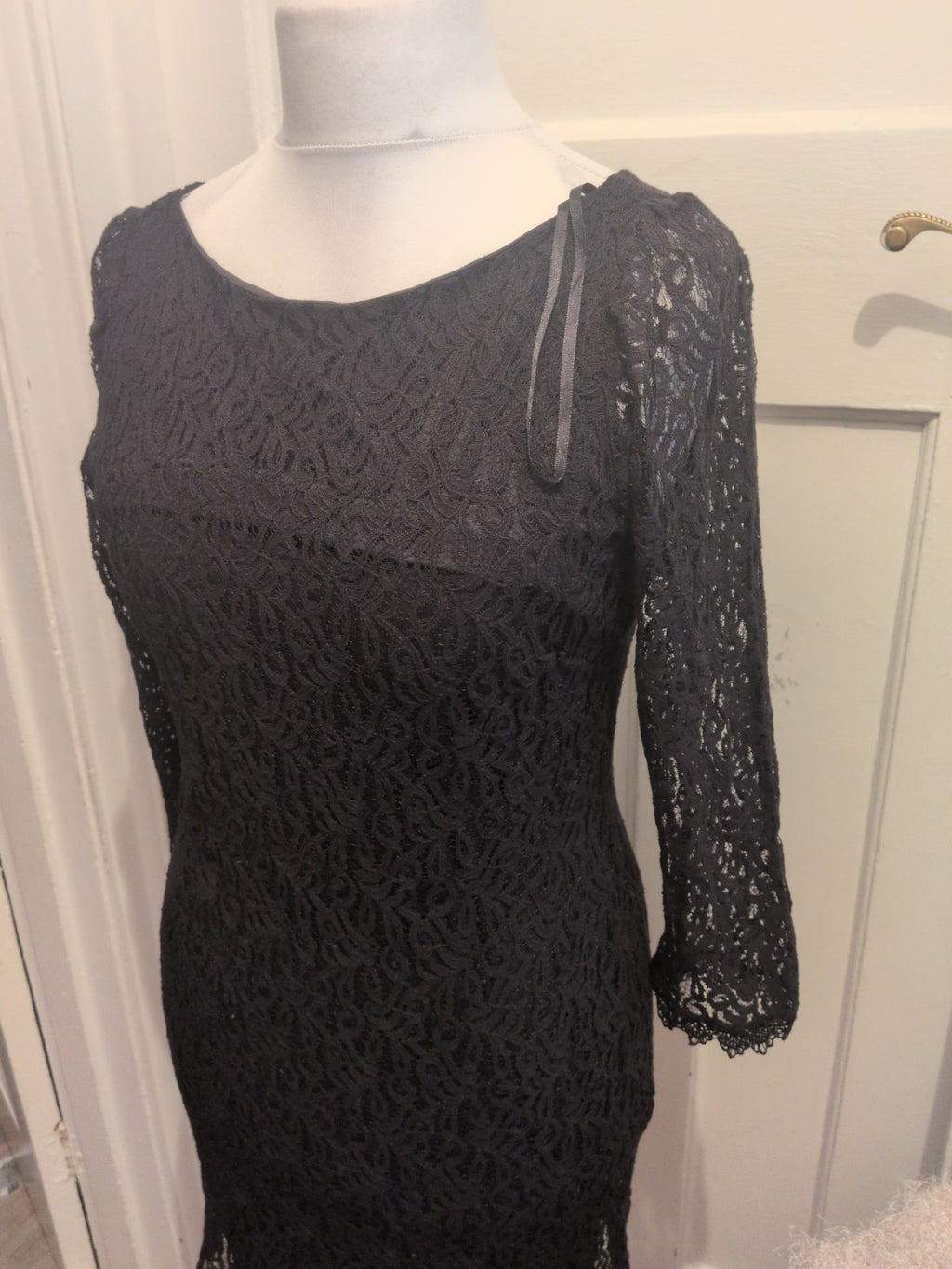 Primark 14 Black Lined Lace V Neck Midi Dress