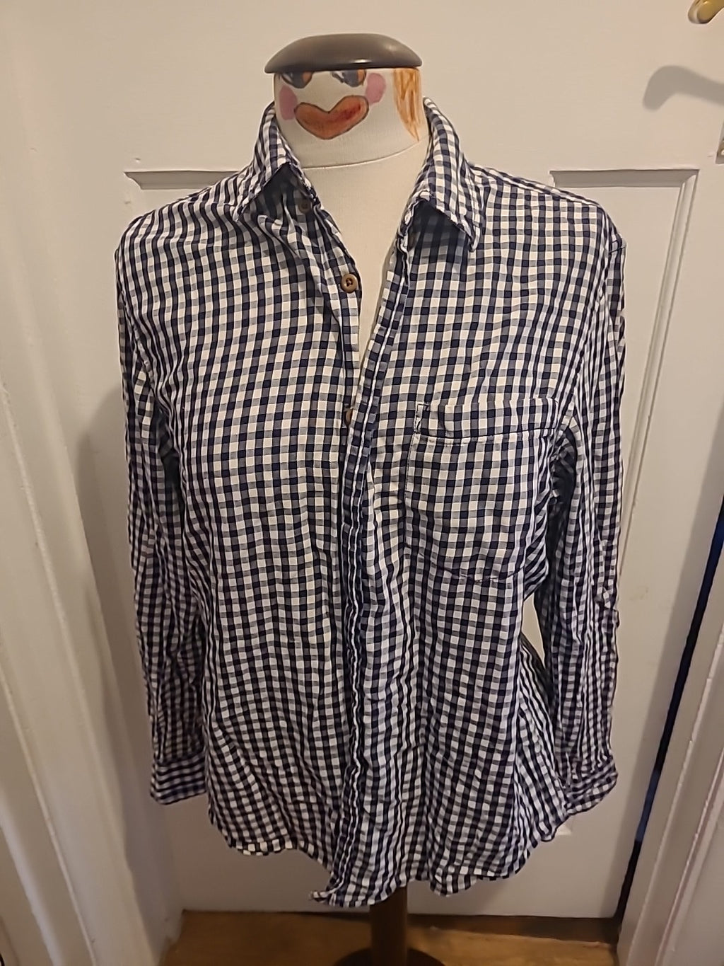 Mens Cedar Wood State Size Medium Blue And White Check Long Sleeve Shirt