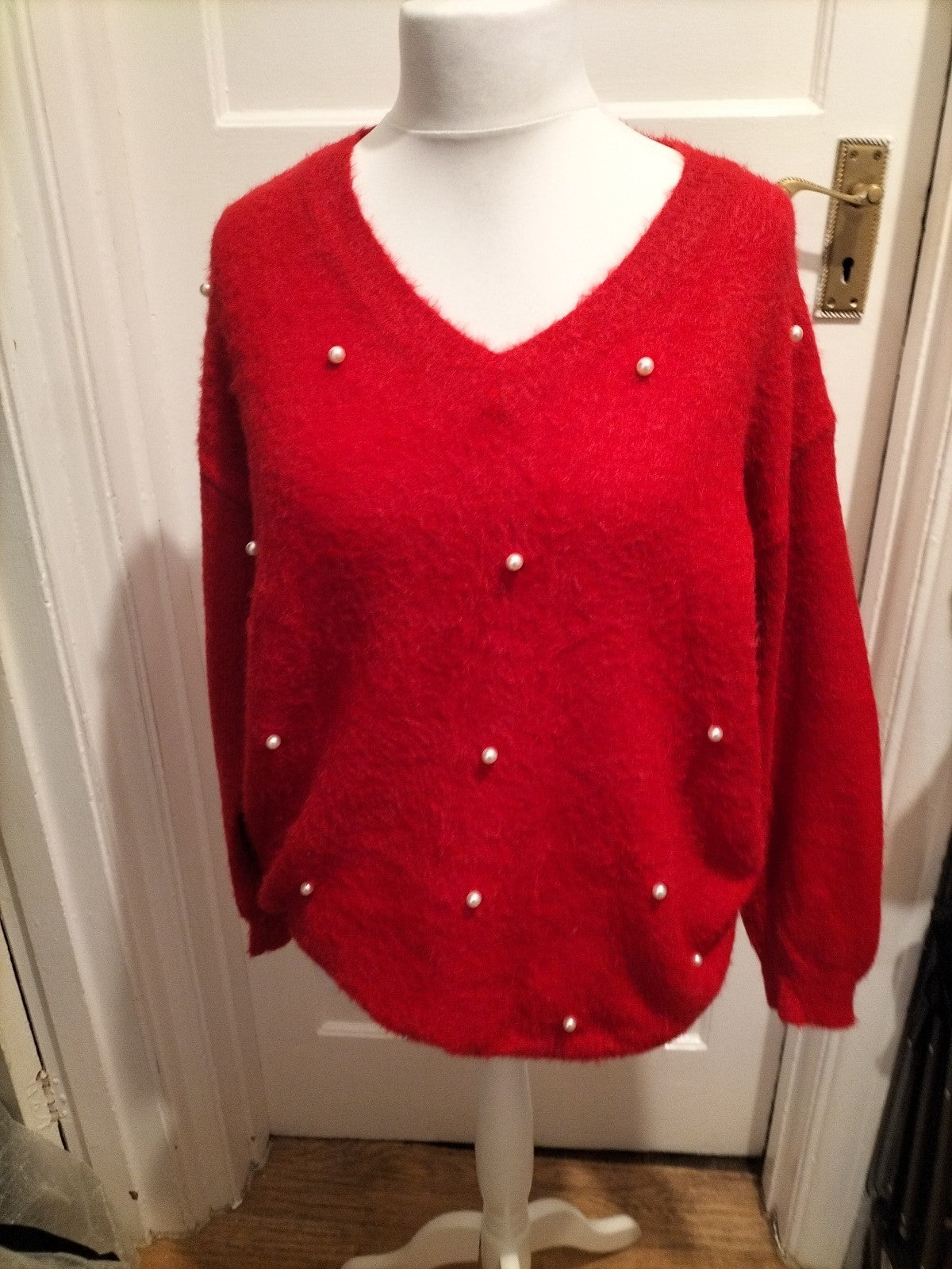 Ladies Size Medium Red Warm Pearl Pattern Jumper