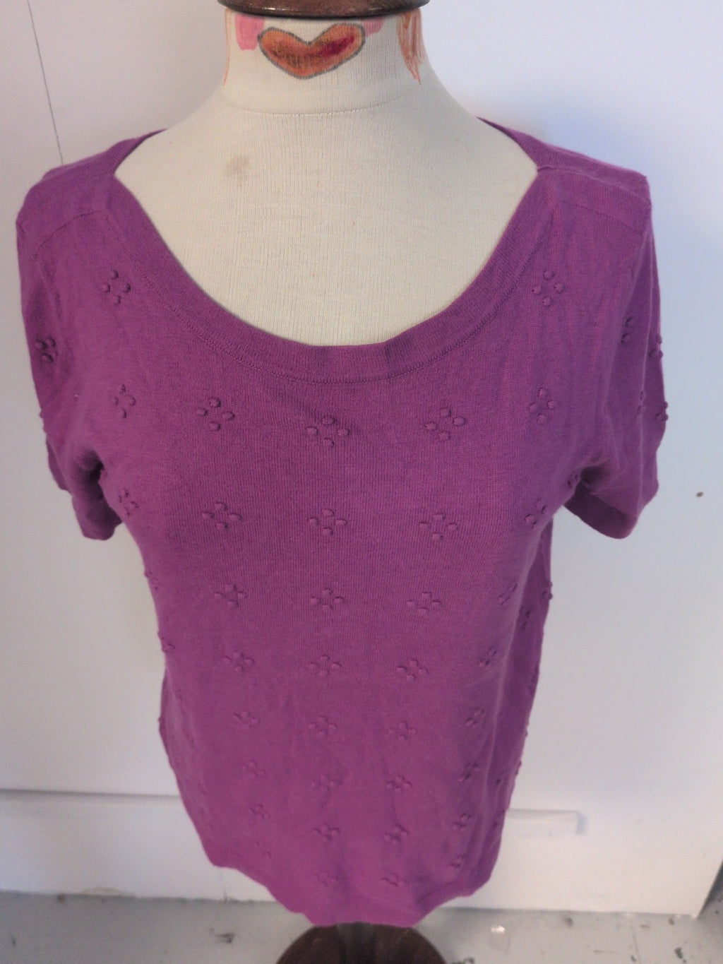 Tu 14 Purple Raised Pattern Short Sleeve Blouse