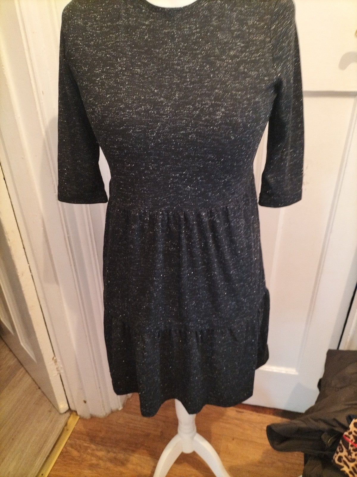Ladies Beloved Size 8 Black And Silver Long Sleeved Dress