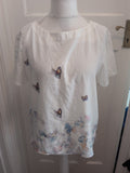Brand New Tendency Medium White Butterfly Short Sleeve Blouse