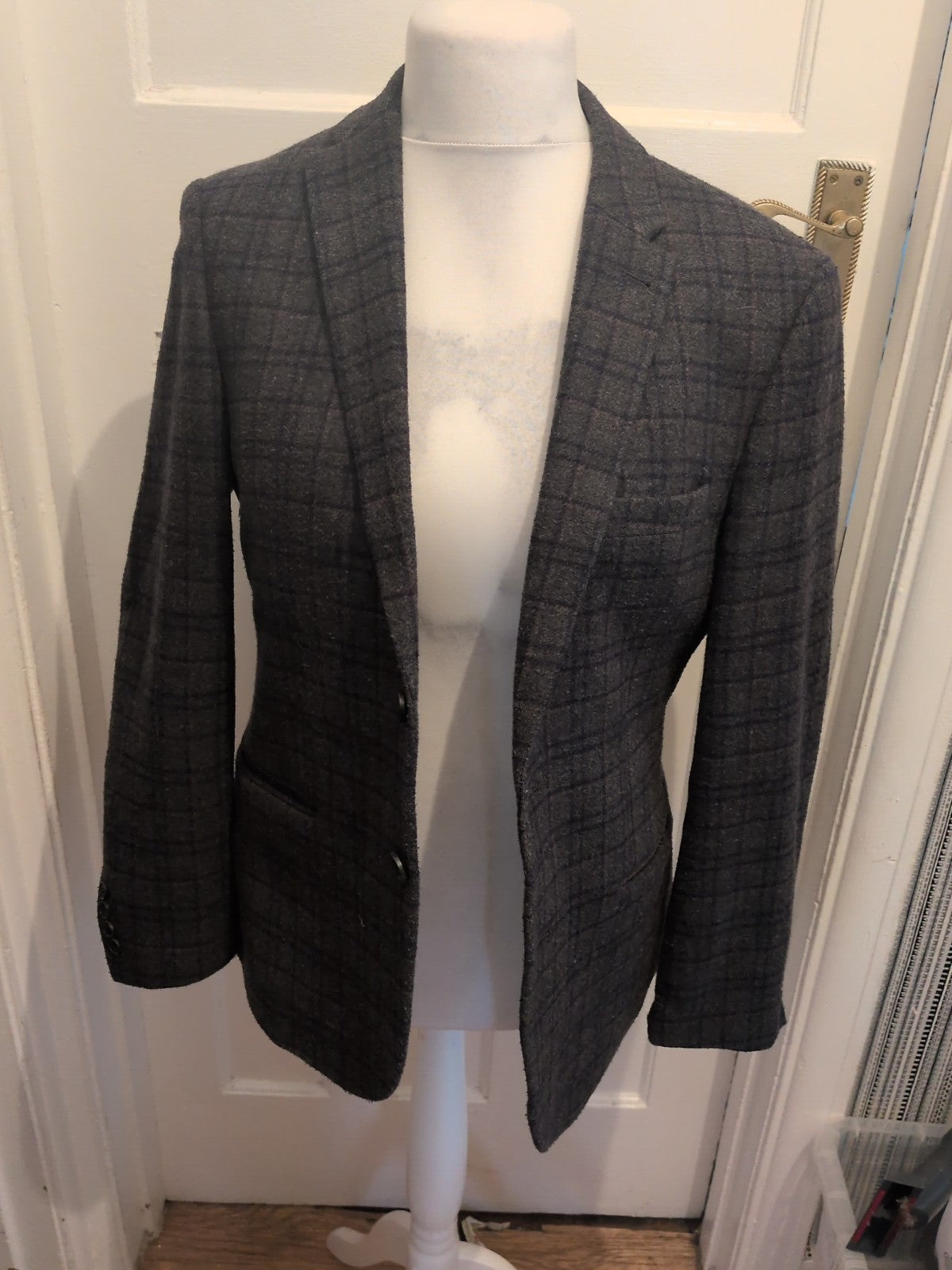 Tu 40s Slim Fit Grey And Navy Suit Jacket