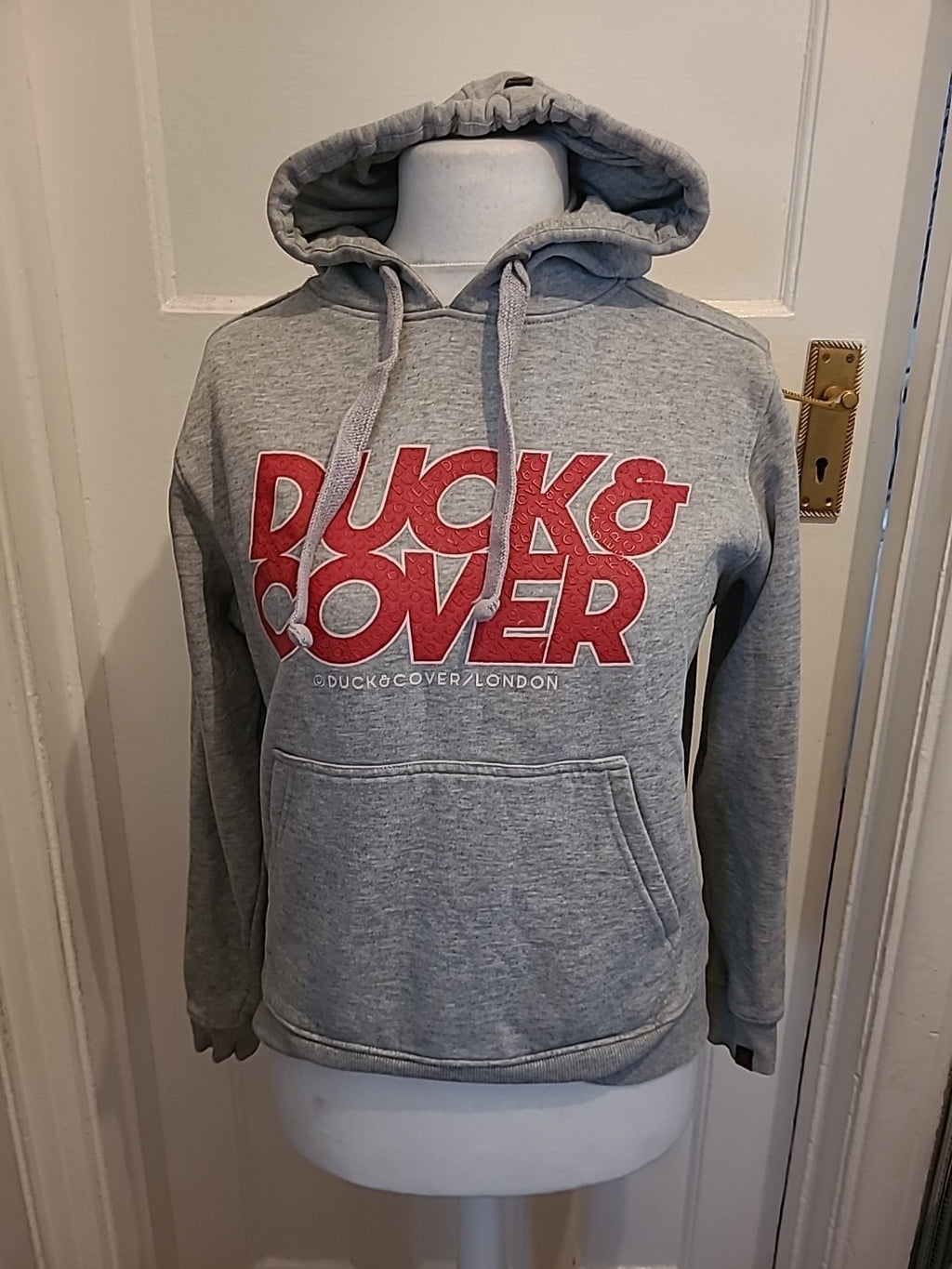 Mens Duck&Cover Size Small Grey And Red Pullover Hoodie