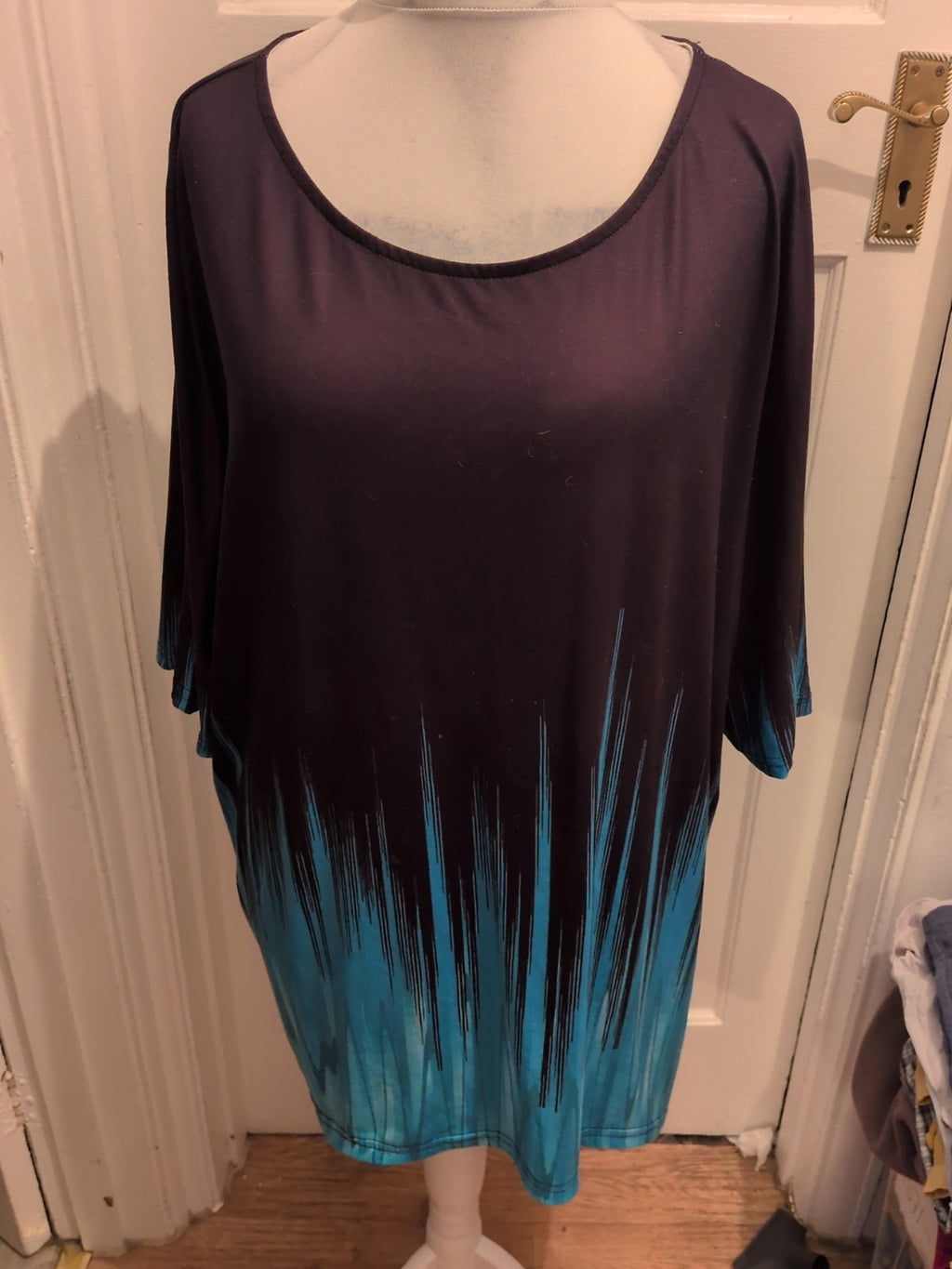 4XL Black And Blue Short Sleeve Blouse