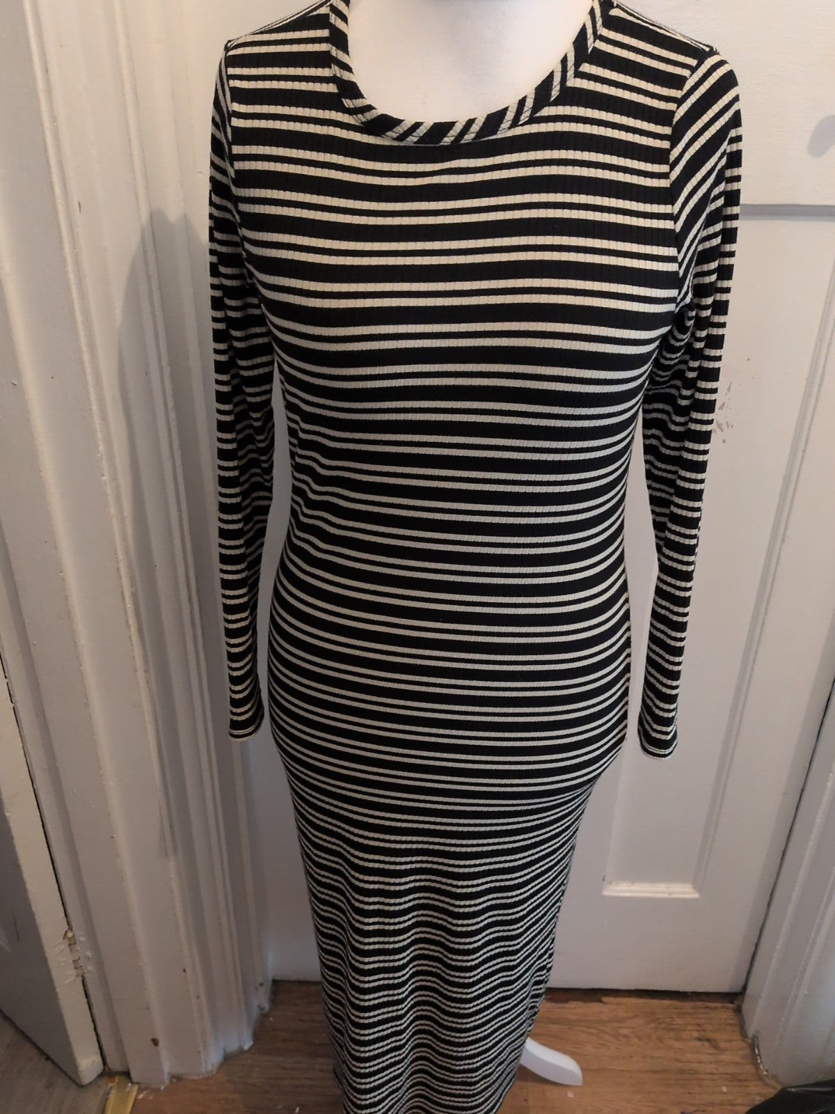 Ladies Long Stretchy Dress George Size 14 Cream/black Striped Free Delivery