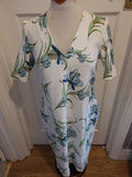 Ladies Marks And Spencer Size 14R White Green Blue Floral Short Sleeved Long...
