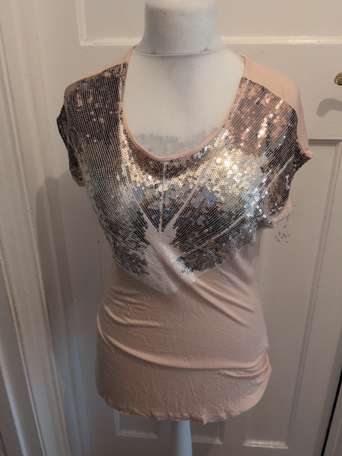 Next 10 Pale Pink With Silver Sequins Short Sleeve Blouse