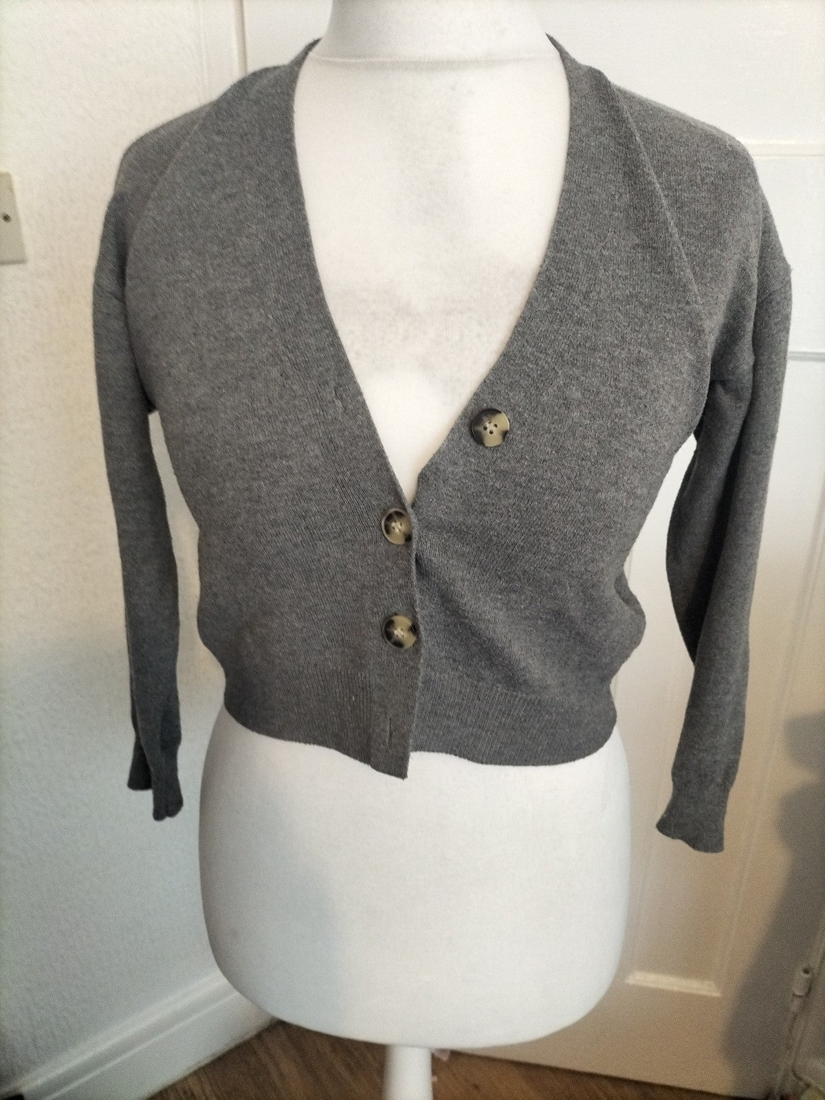 Ladies Primark Size XS Grey Buttoned V Neck Cardigan