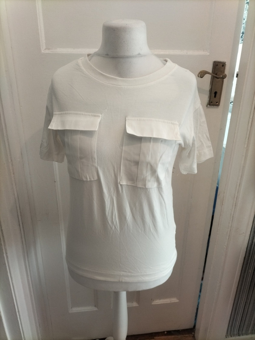 Next 8 White Double Chest Pocket Short Sleeve T-shirt