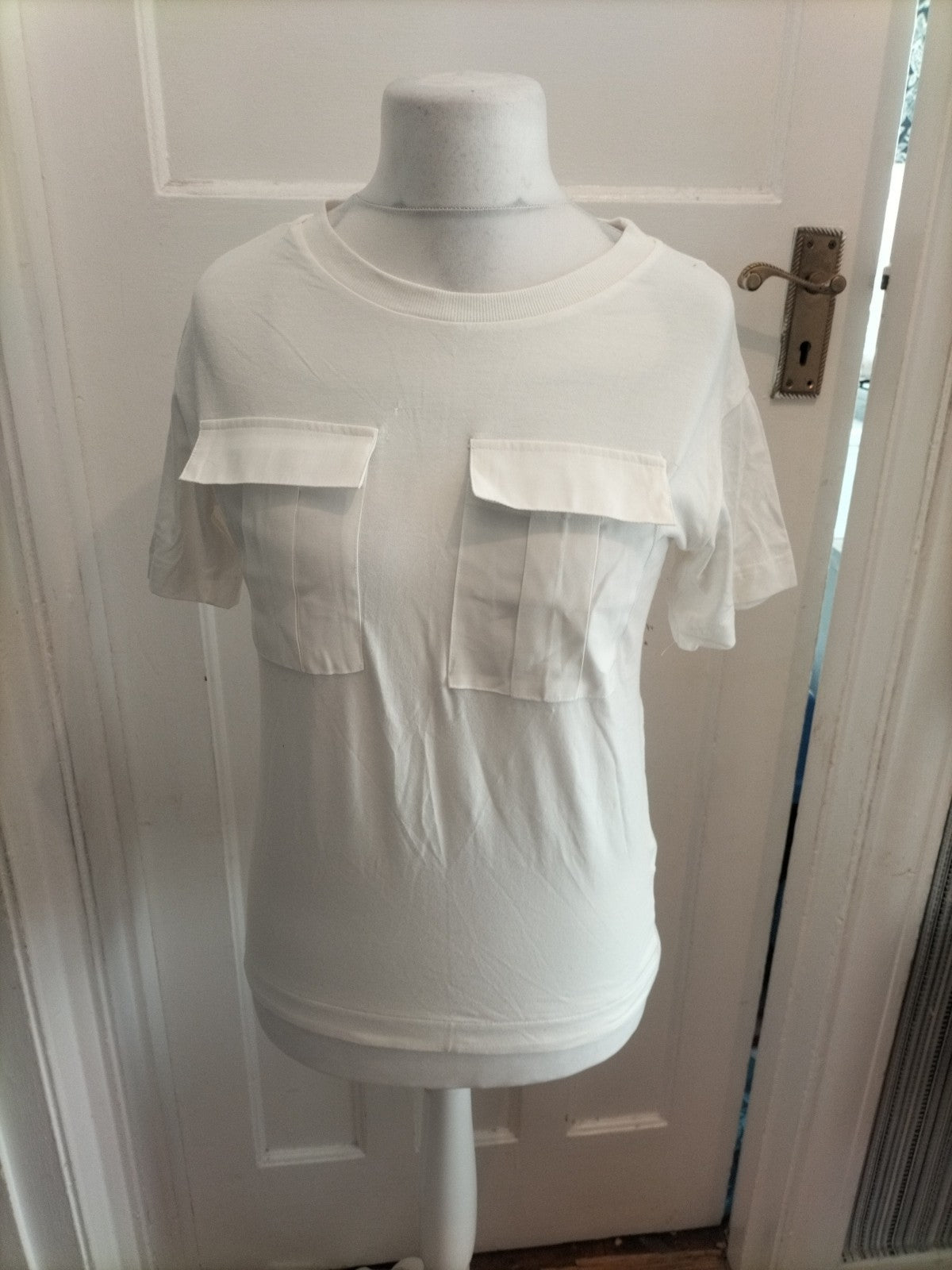 Next 8 White Double Chest Pocket Short Sleeve T-shirt