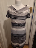 Ladies Tu Size 12 Black And White Stripy Pattern Short Sleeved Straight Dress