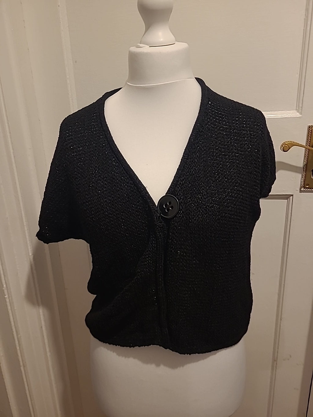 Ladies Taifun Size M/L Black Open Short Sleeved Blouse