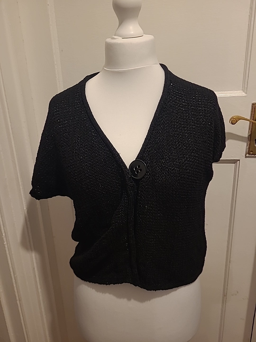 Ladies Taifun Size M/L Black Open Short Sleeved Blouse