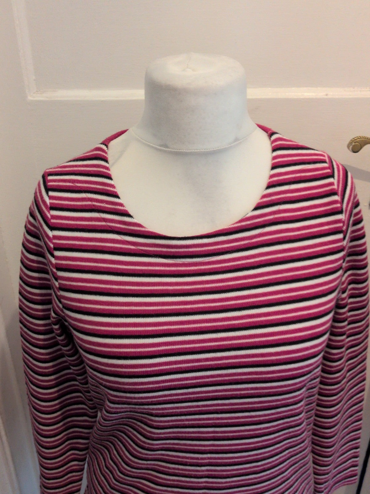 Bonmarche 12 Pink Stripe Long Sleeve Blouse