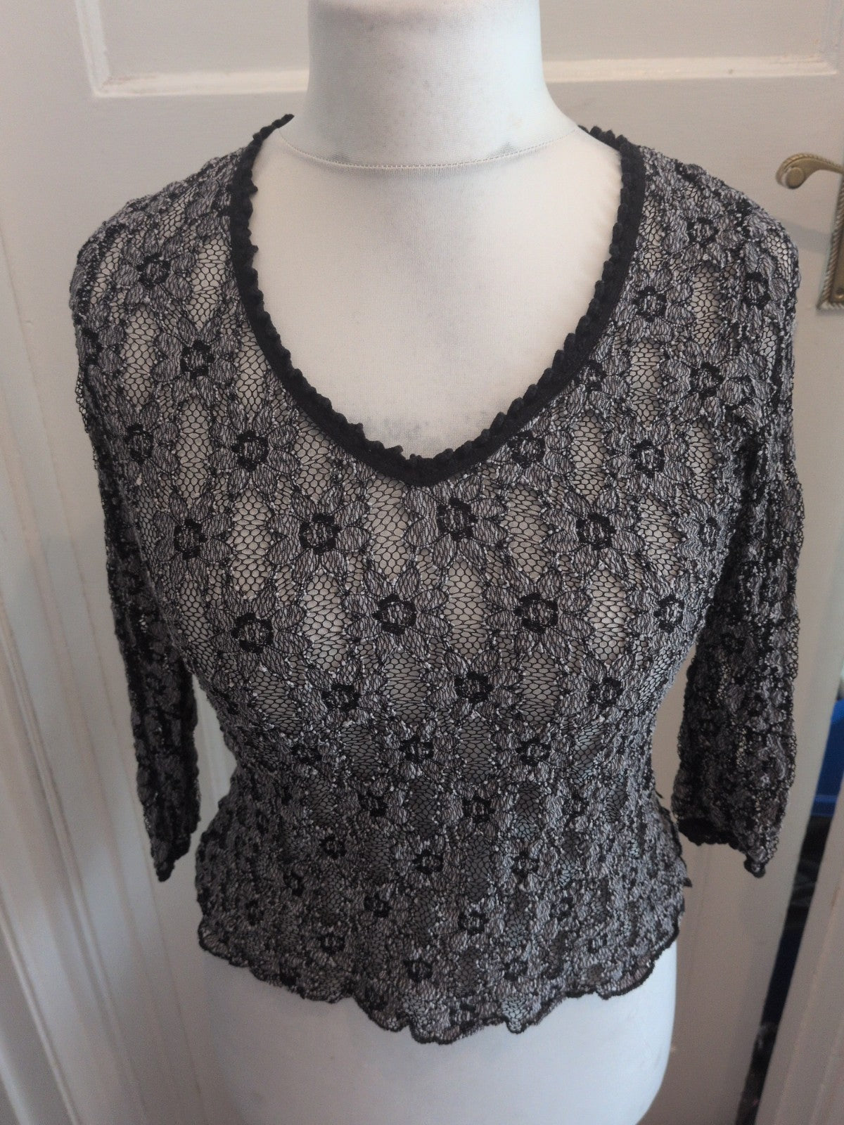 Per Una 12 Crinkle Semi See Through Blouse Long Sleeve
