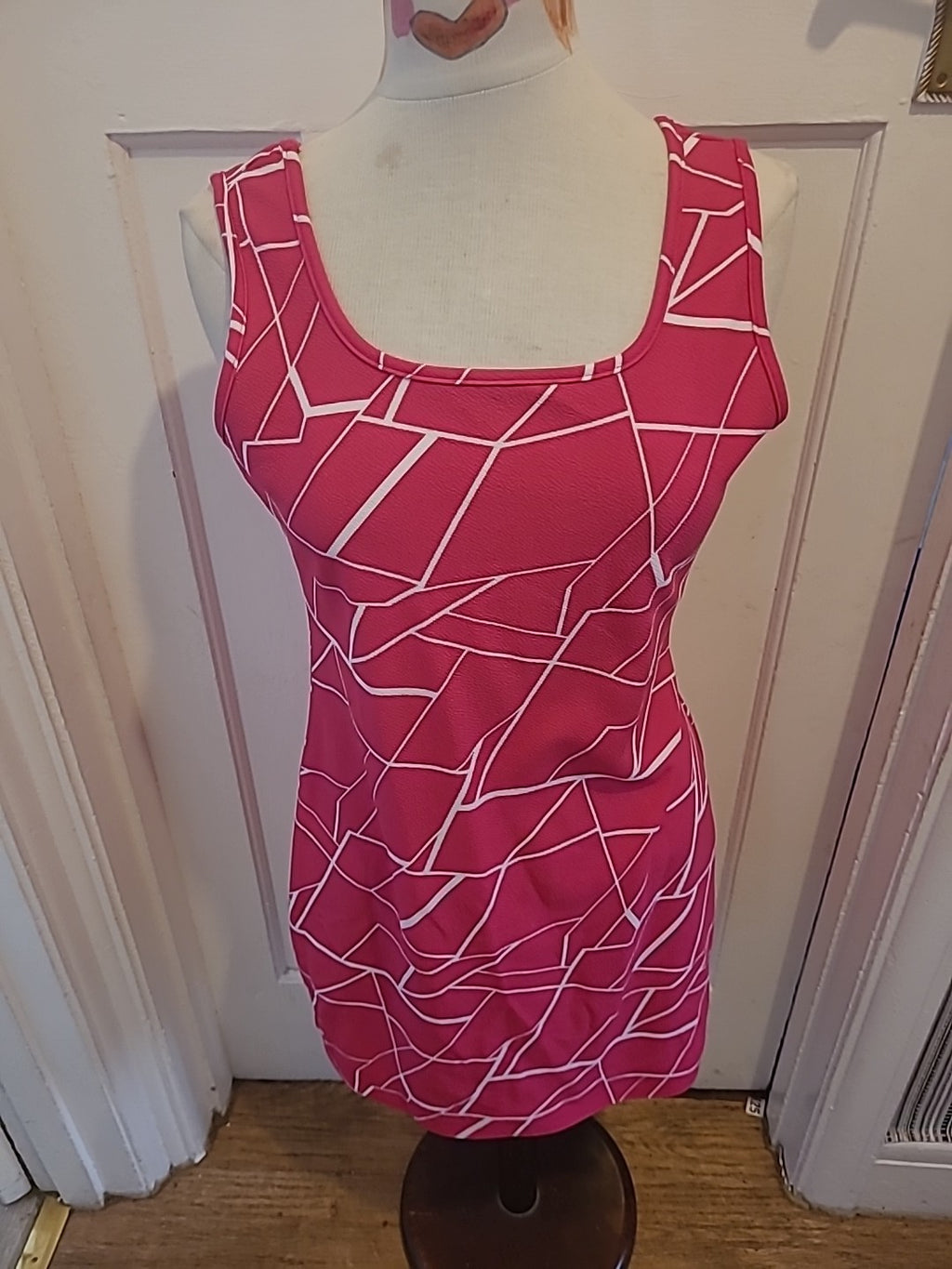 Ladies Size XL Hot Pink/White Sleeveless Midi Dress