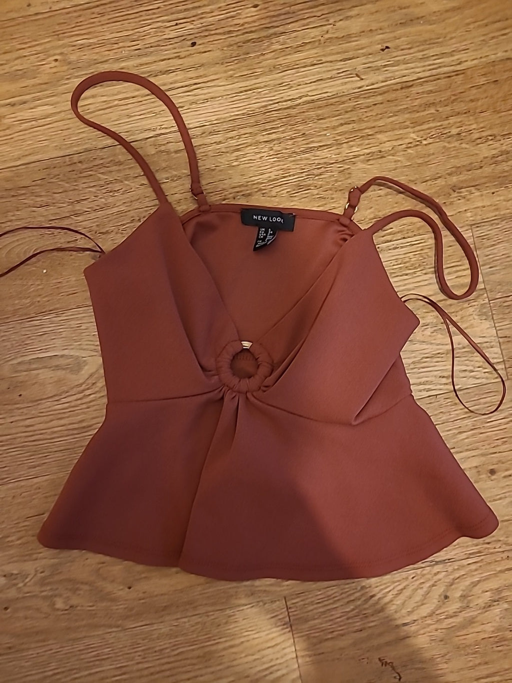 Ladies New Look Size 6 Burnt Orange/Brown Sleeveless Detailed Top