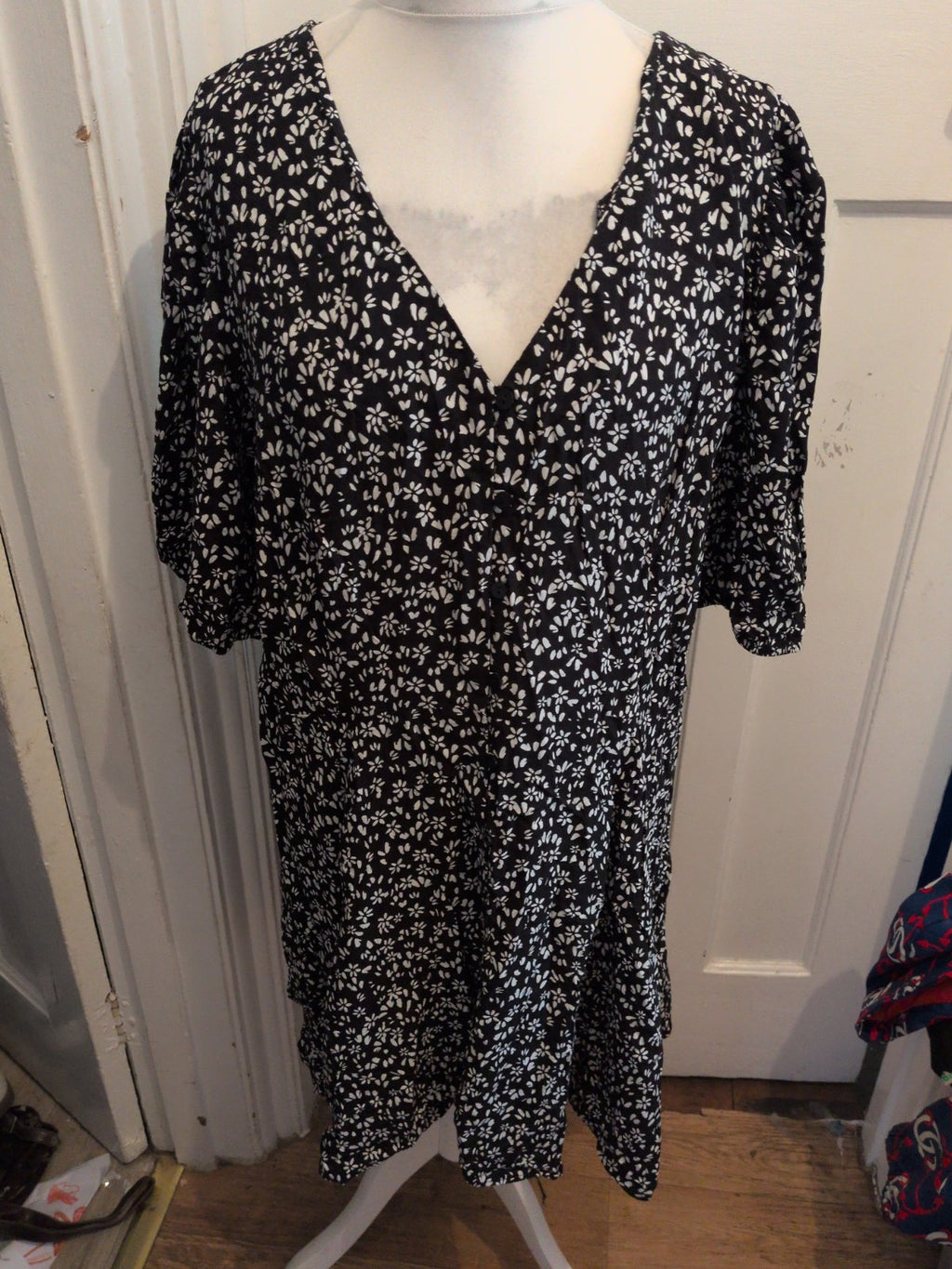 Ladies George 24 Black Pattern Short Sleeve Knee-Midi Dress