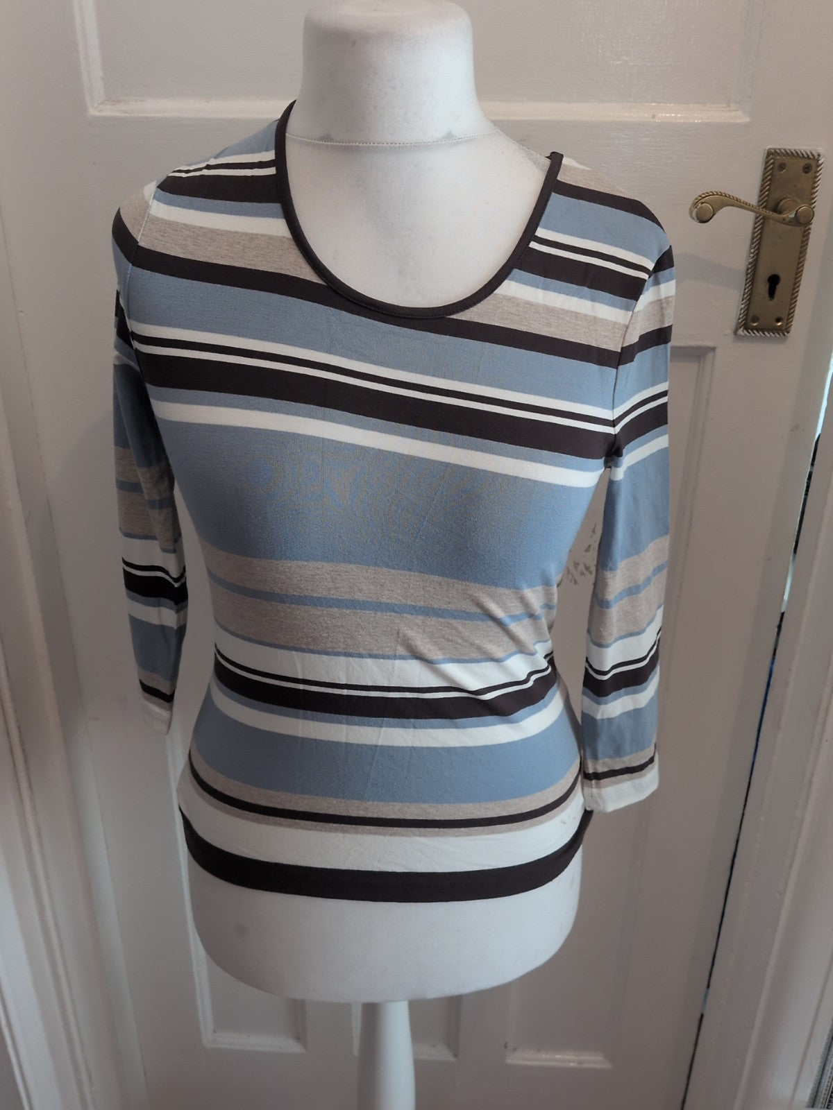Viyella Small Blue Mix Stripe Long Sleeve Blouse