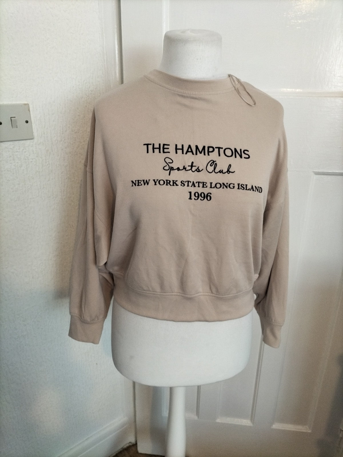 Ladies Tu Size Small Pale Beige Printed Long Sleeved Pullover Jumper