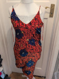 Zara Medium Orange Blue Sleeveless V Neck Dress Midi