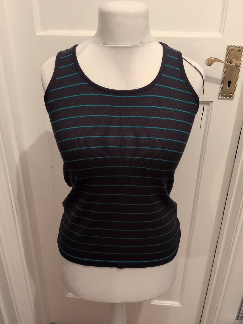 Per Una 10 Navy And Teal Stripe Sleeveless Top
